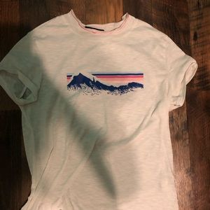 cute white tee with mountain and sunset design